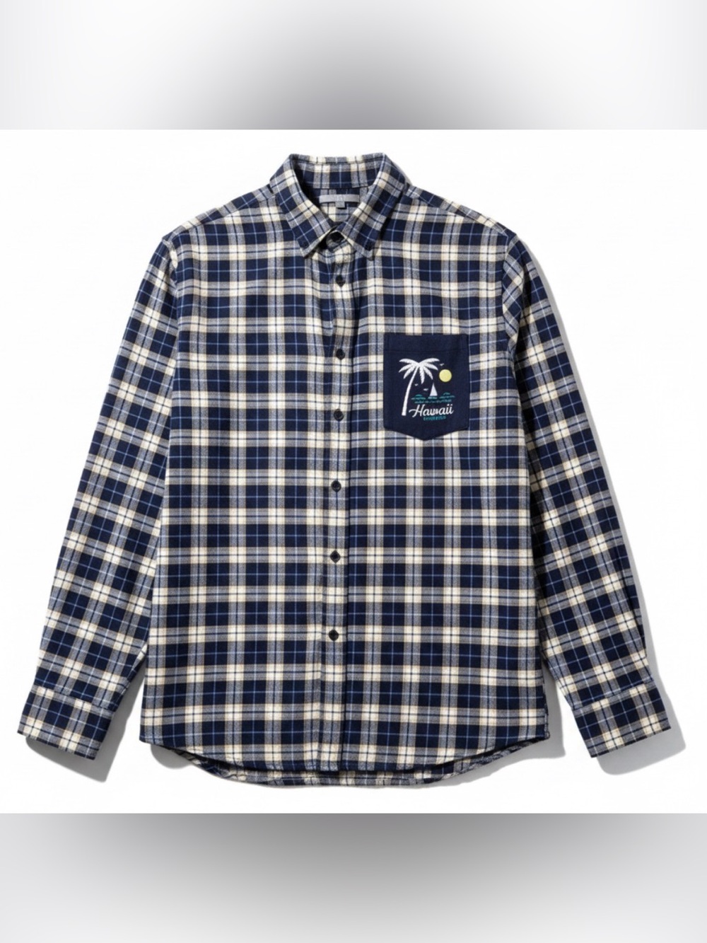 Billabong Hawaii inspired Navy & White Plaid Button-Down Shirt w/ Pocket Graphic